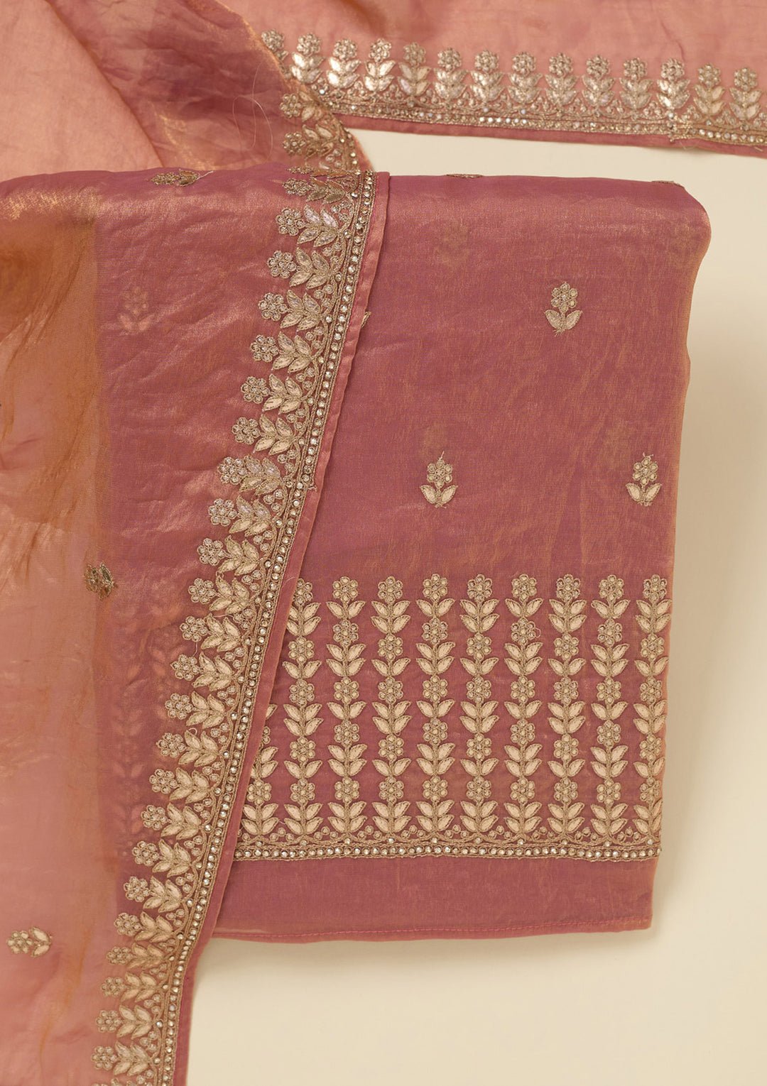 Onion Pink Gotapatti Semi Crepe Unstitched Salwar Suit