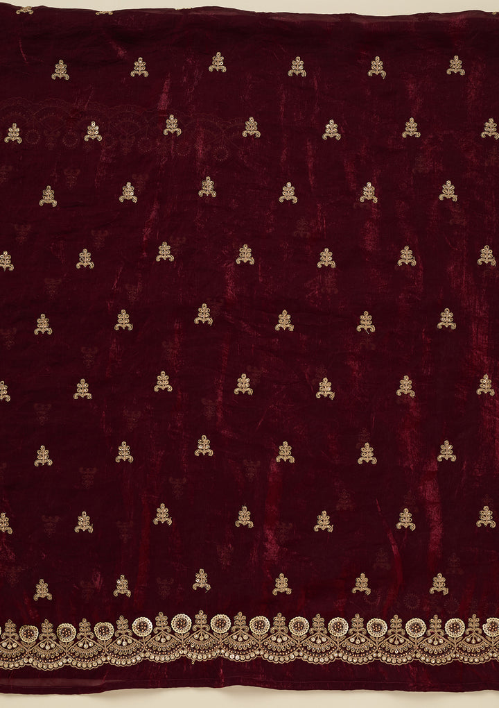 Maroon Cording Organza Unstitched Salwar Suit