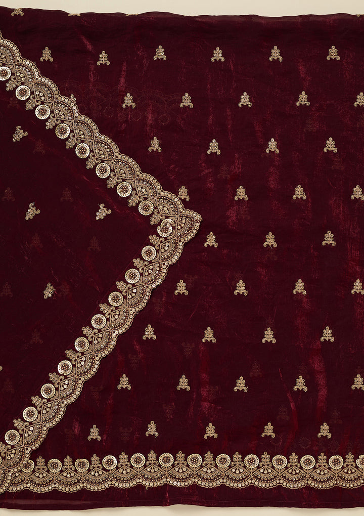 Maroon Cording Organza Unstitched Salwar Suit