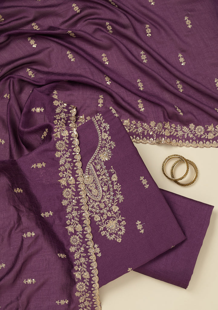 Purple Cording Organza Unstitched Salwar Suit