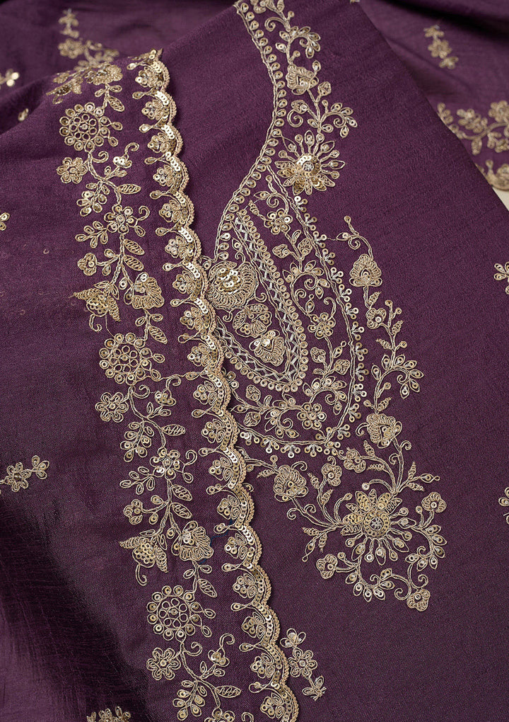 Purple Cording Organza Unstitched Salwar Suit