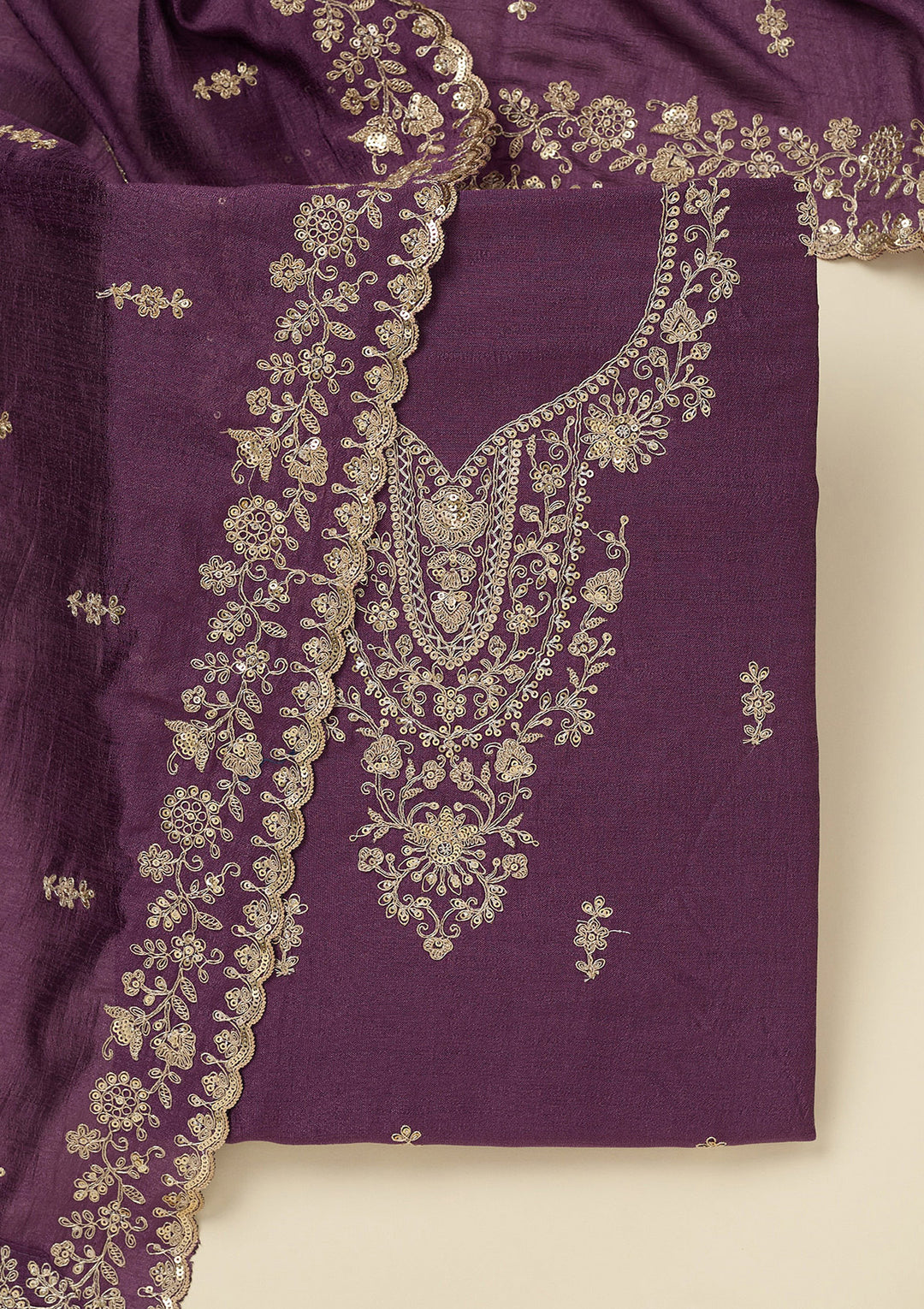 Purple Cording Organza Unstitched Salwar Suit
