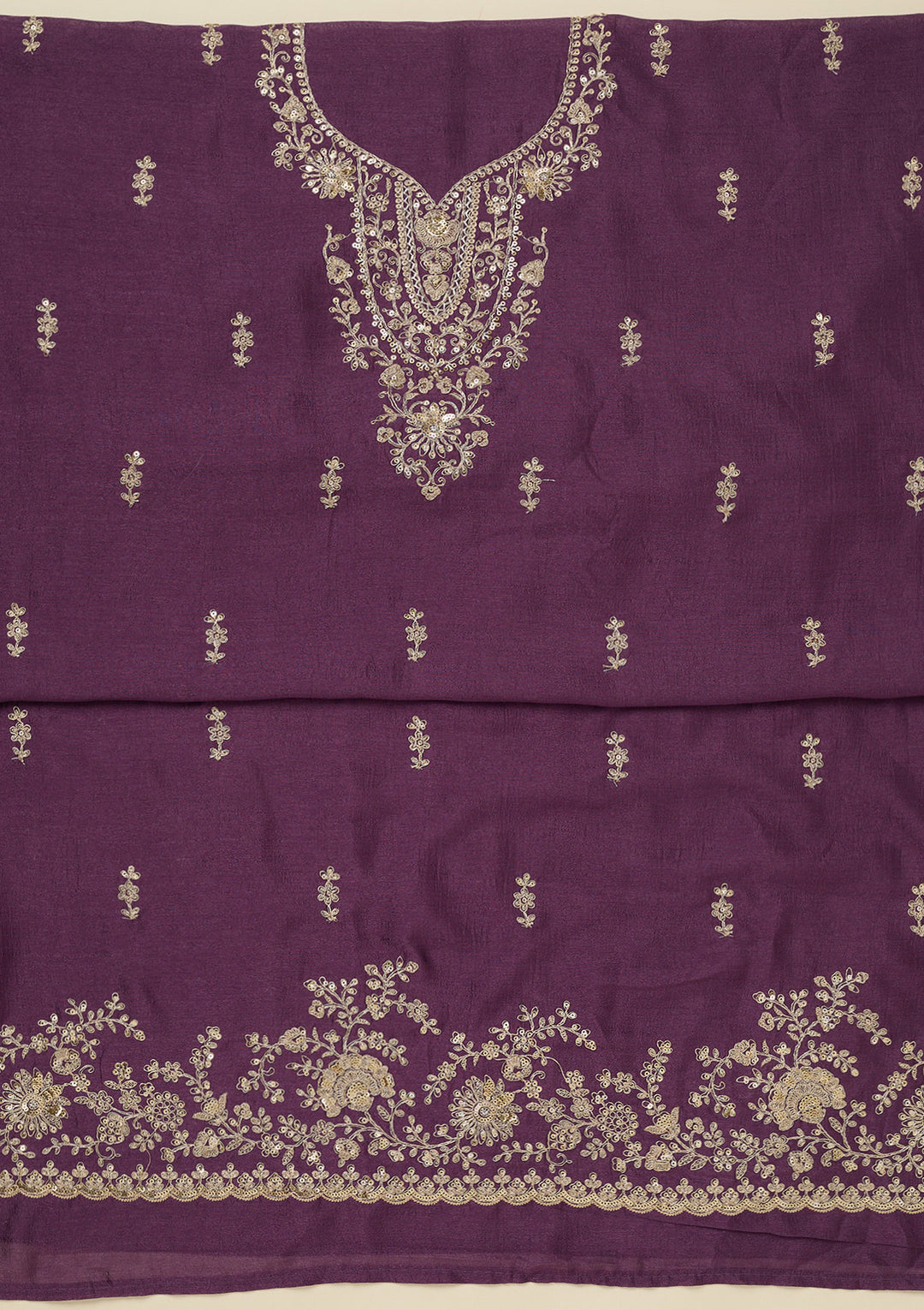 Purple Cording Organza Unstitched Salwar Suit