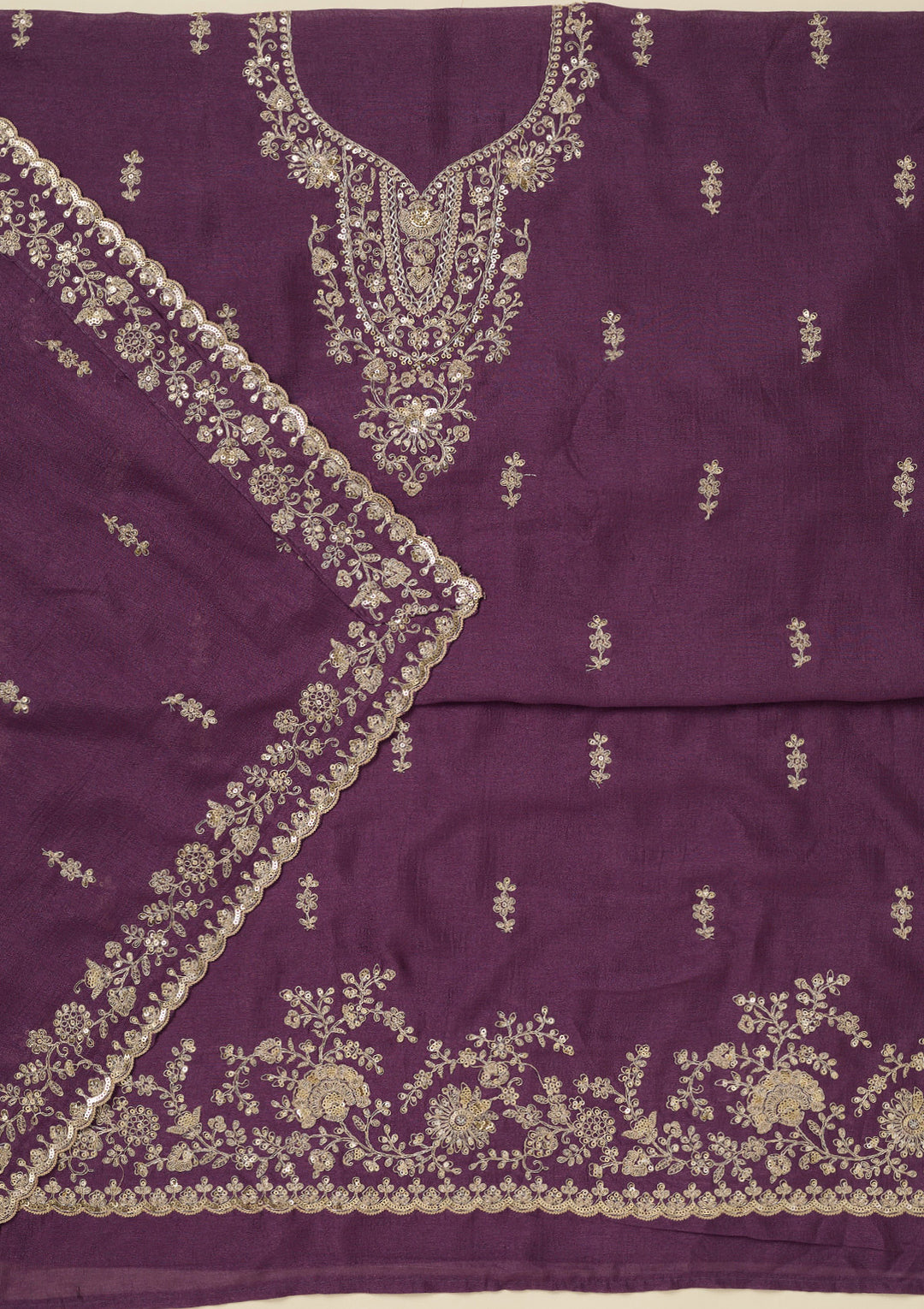 Purple Cording Organza Unstitched Salwar Suit