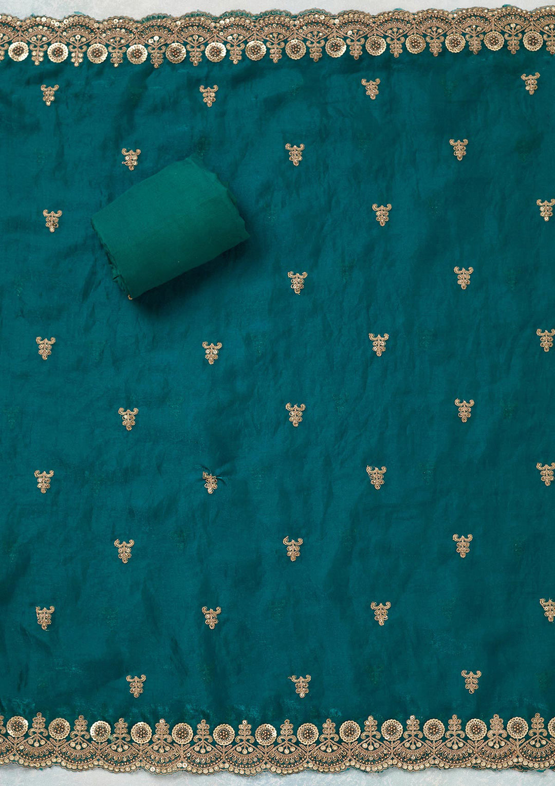 Rama Green Cording Organza Unstitched Salwar Suit