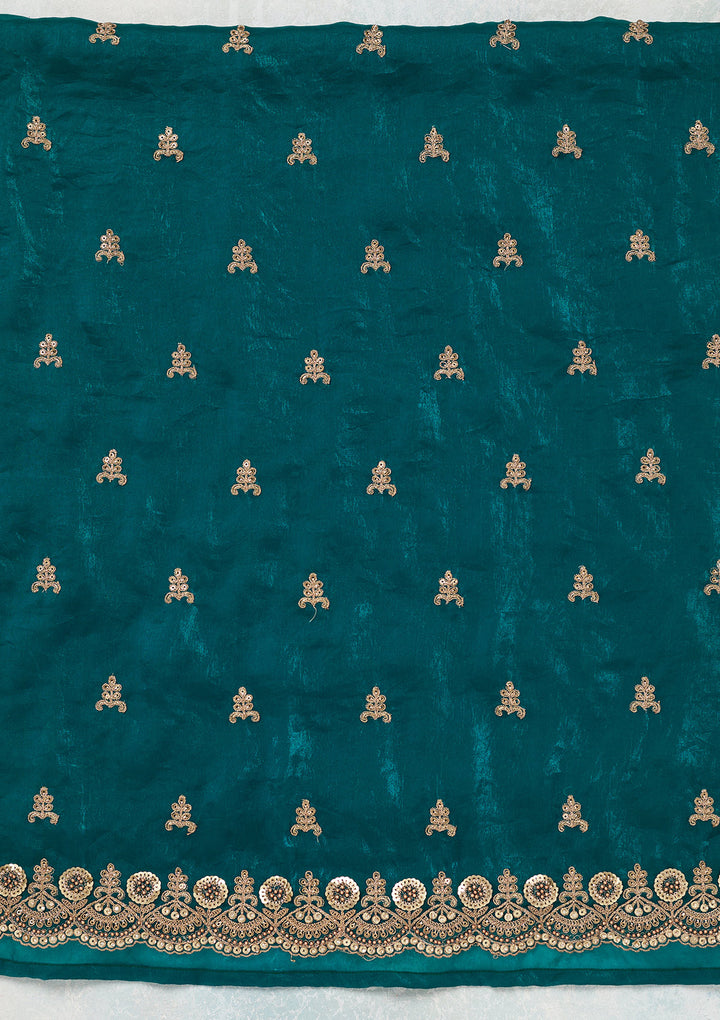 Rama Green Cording Organza Unstitched Salwar Suit