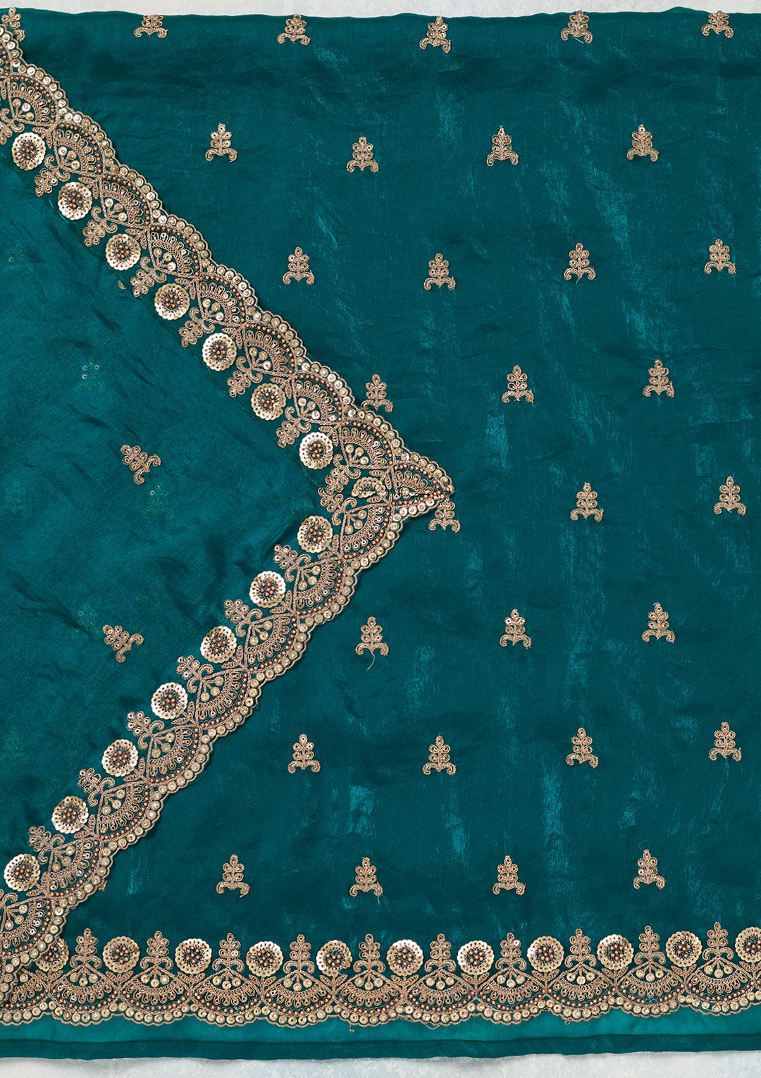 Rama Green Cording Organza Unstitched Salwar Suit