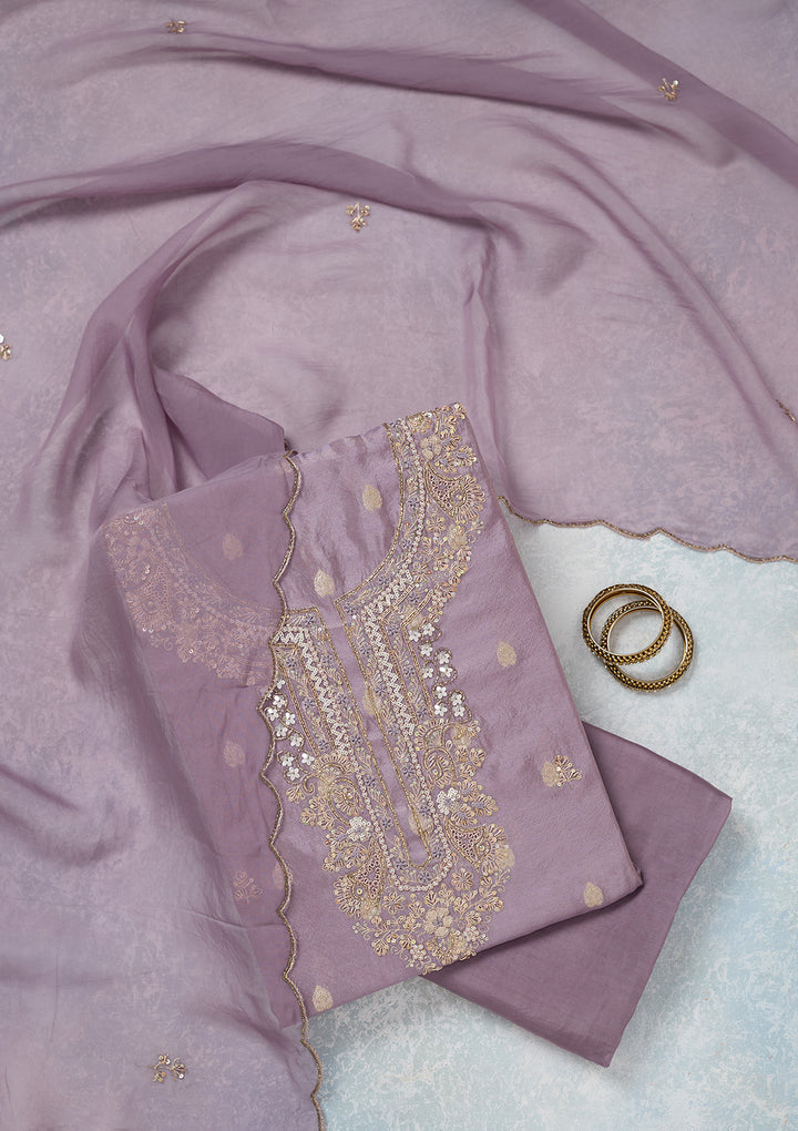 Lavender Cutdana Organza Unstitched Salwar Suit