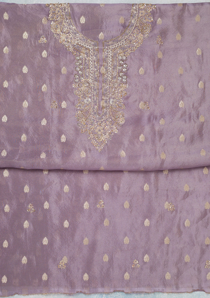 Lavender Cutdana Organza Unstitched Salwar Suit
