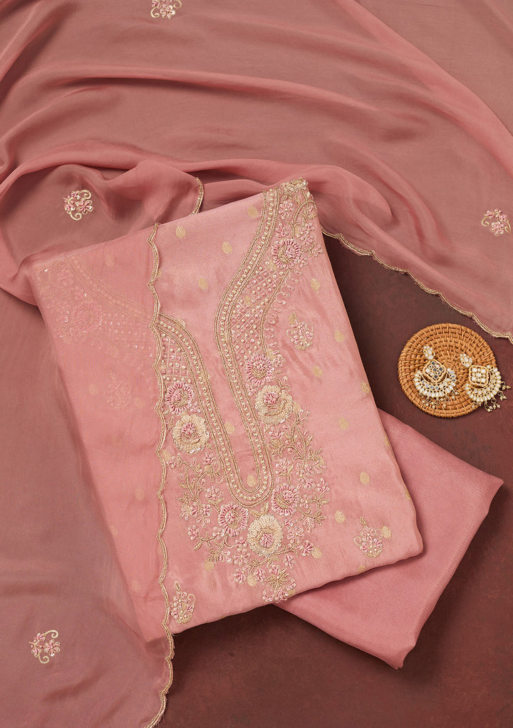 Onion Pink Cutdana Organza Unstitched Salwar Suit