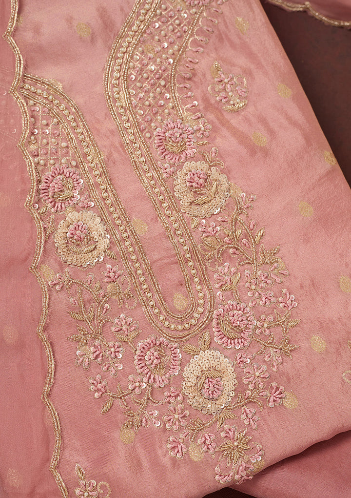 Onion Pink Cutdana Organza Unstitched Salwar Suit