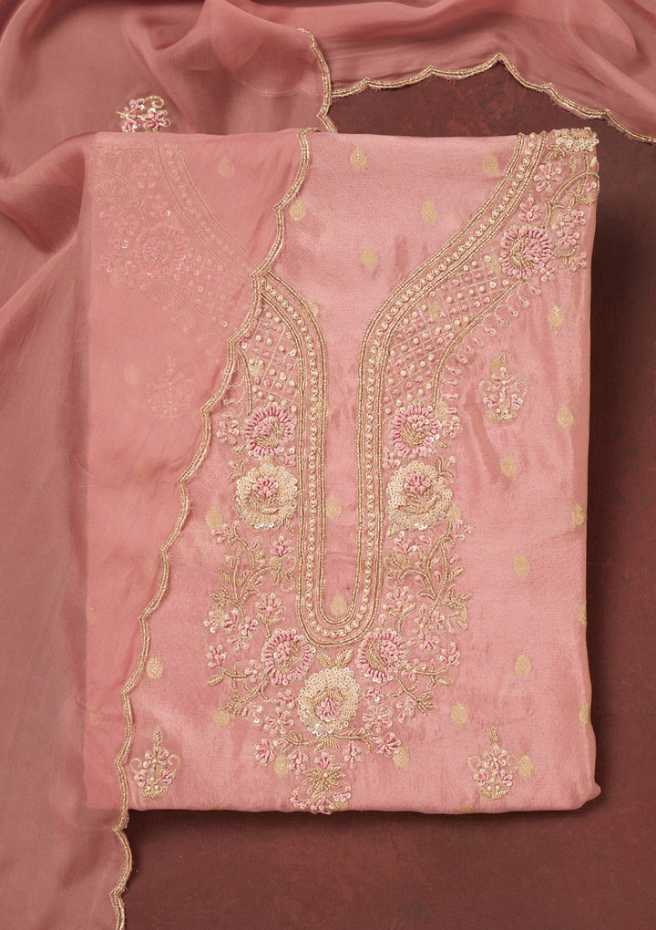 Onion Pink Cutdana Organza Unstitched Salwar Suit