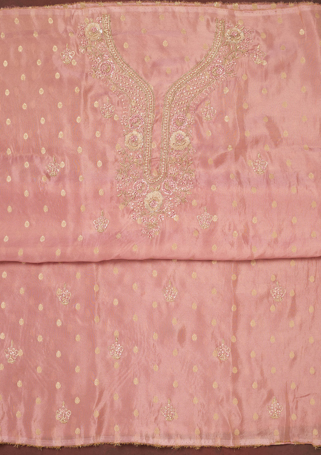Onion Pink Cutdana Organza Unstitched Salwar Suit