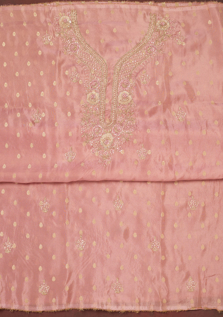 Onion Pink Cutdana Organza Unstitched Salwar Suit
