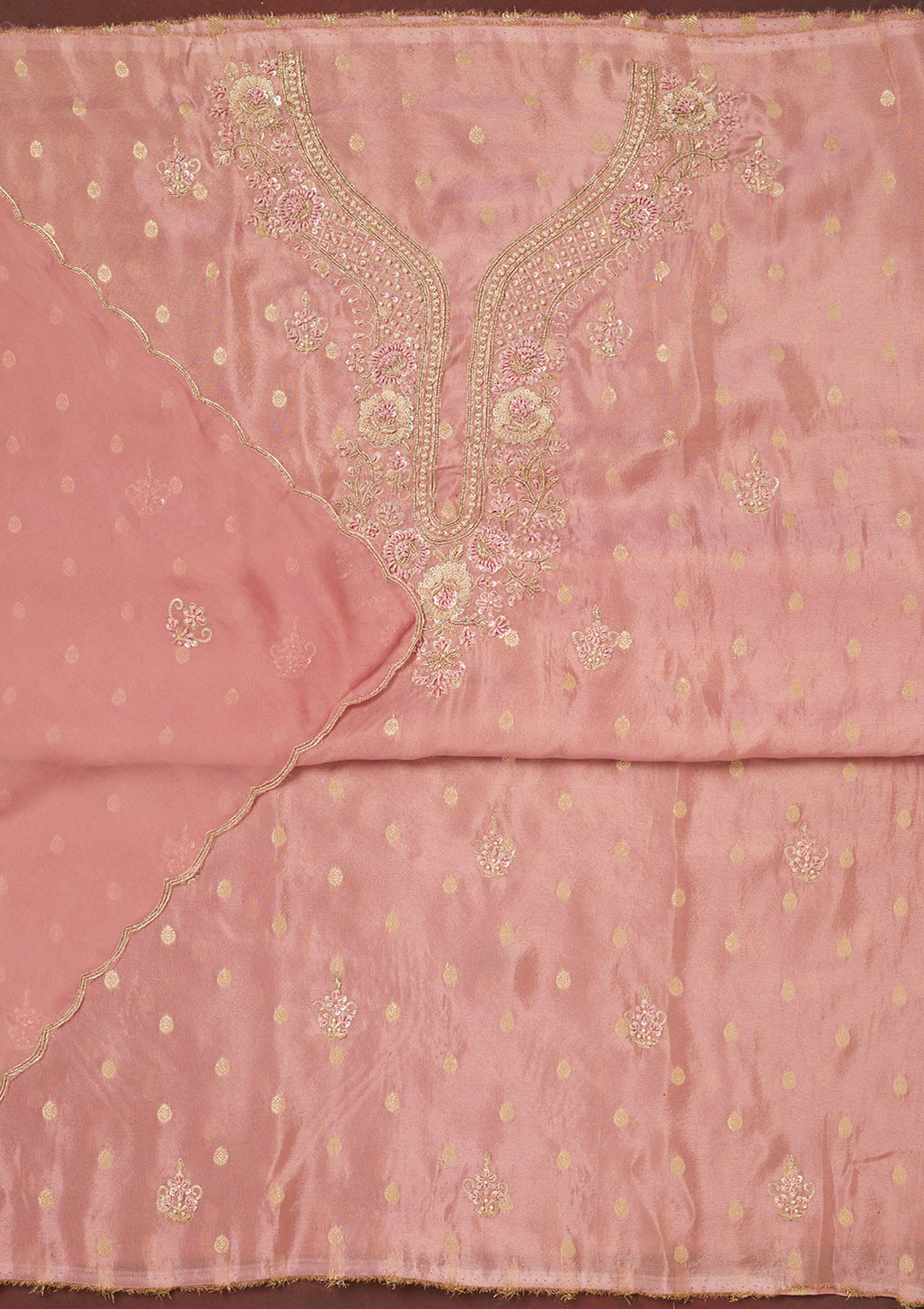 Onion Pink Cutdana Organza Unstitched Salwar Suit