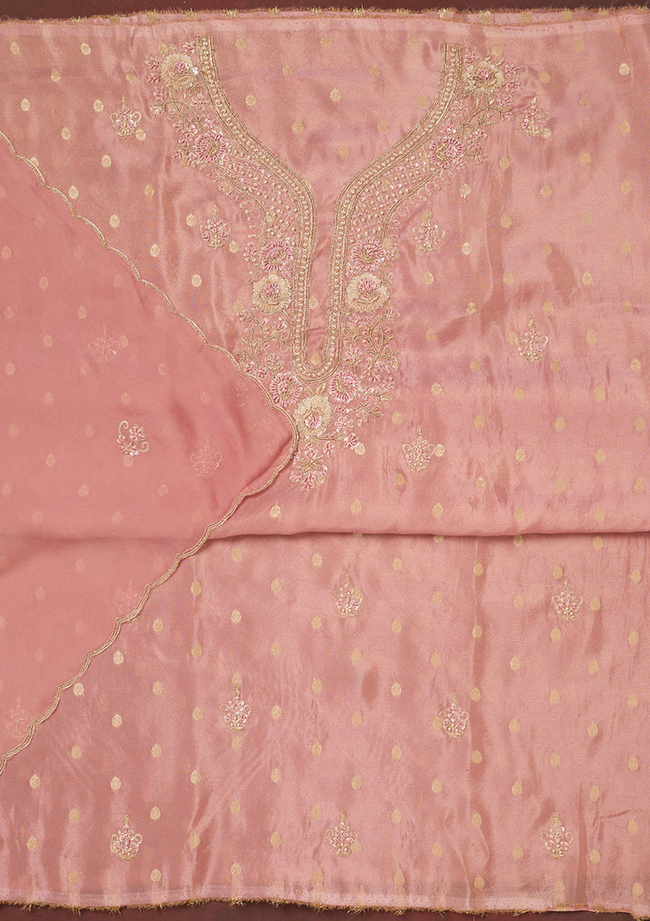 Onion Pink Cutdana Organza Unstitched Salwar Suit