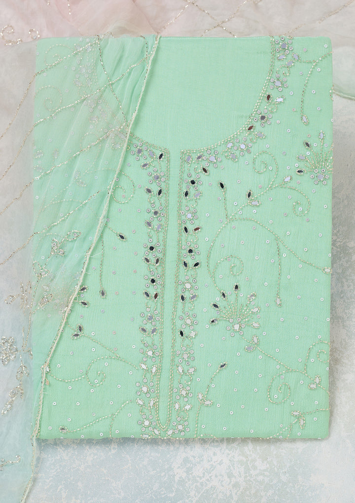 Green Mirrorwork Georgette Unstitched Salwar Suit