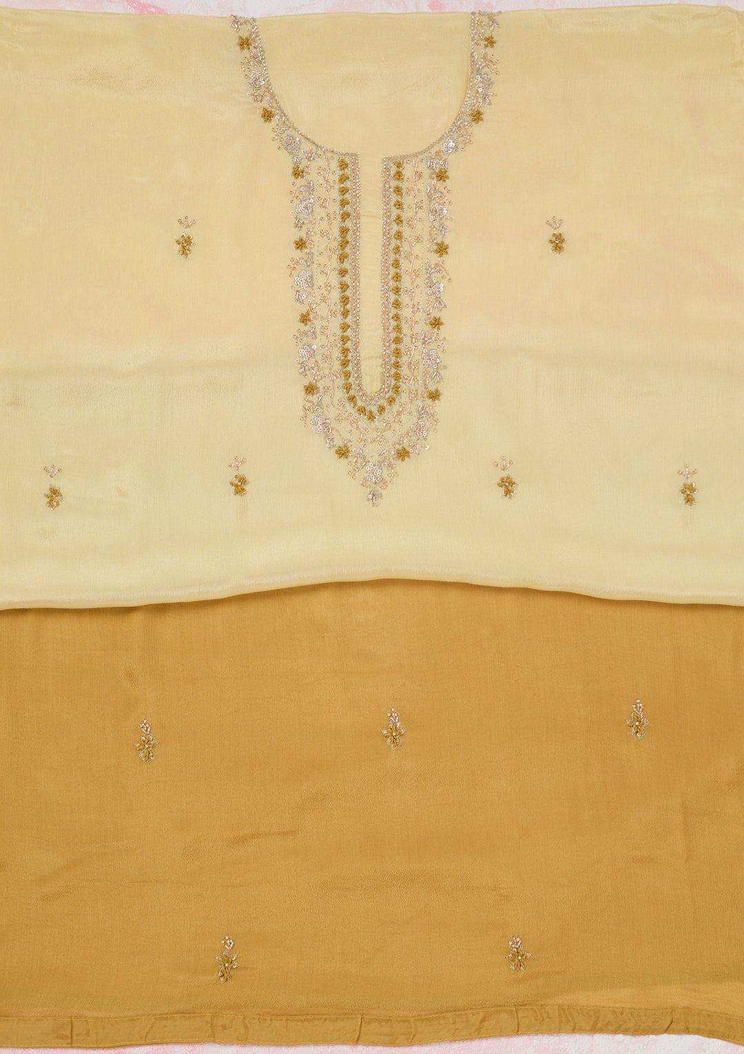 Lemon Yellow Cutdana Georgette Unstitched Salwar Suit