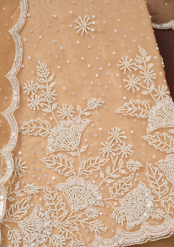 Light Brown Cutdana Organza Unstitched Salwar Suit
