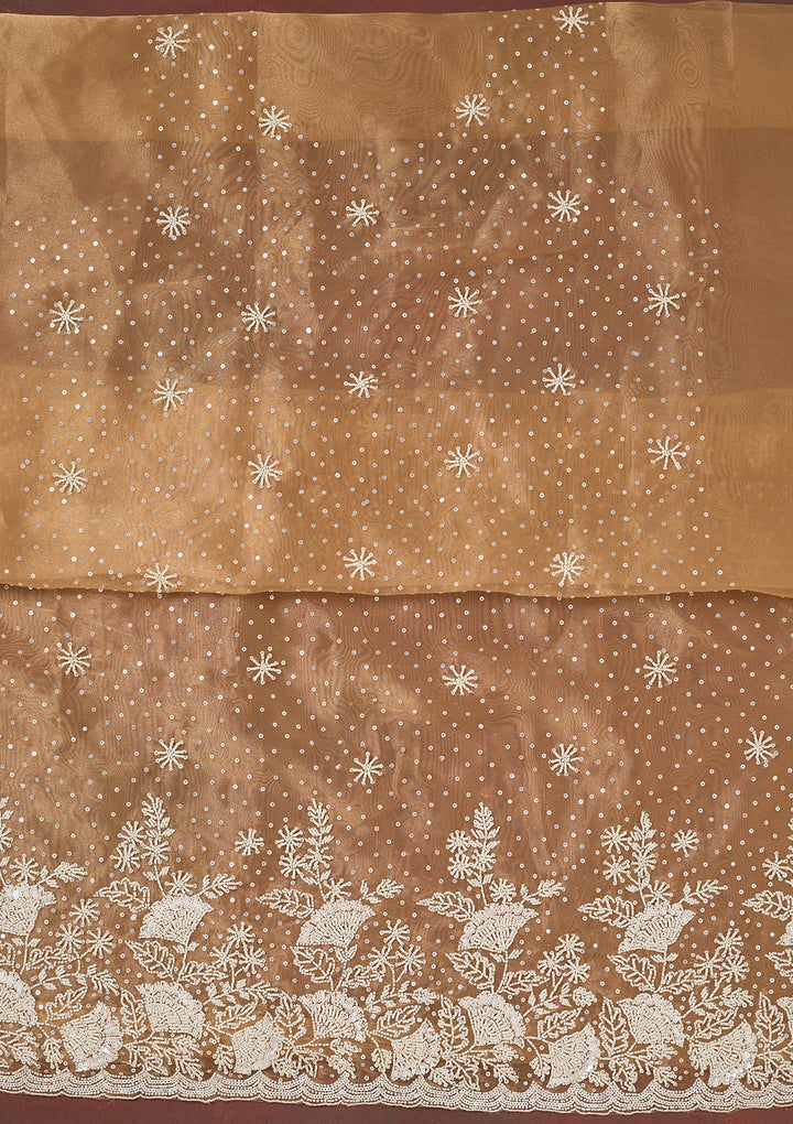 Light Brown Cutdana Organza Unstitched Salwar Suit