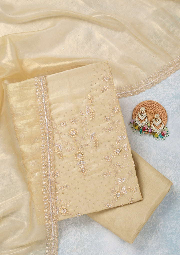 Gold Zariwork Tissue Unstitched Salwar Suit