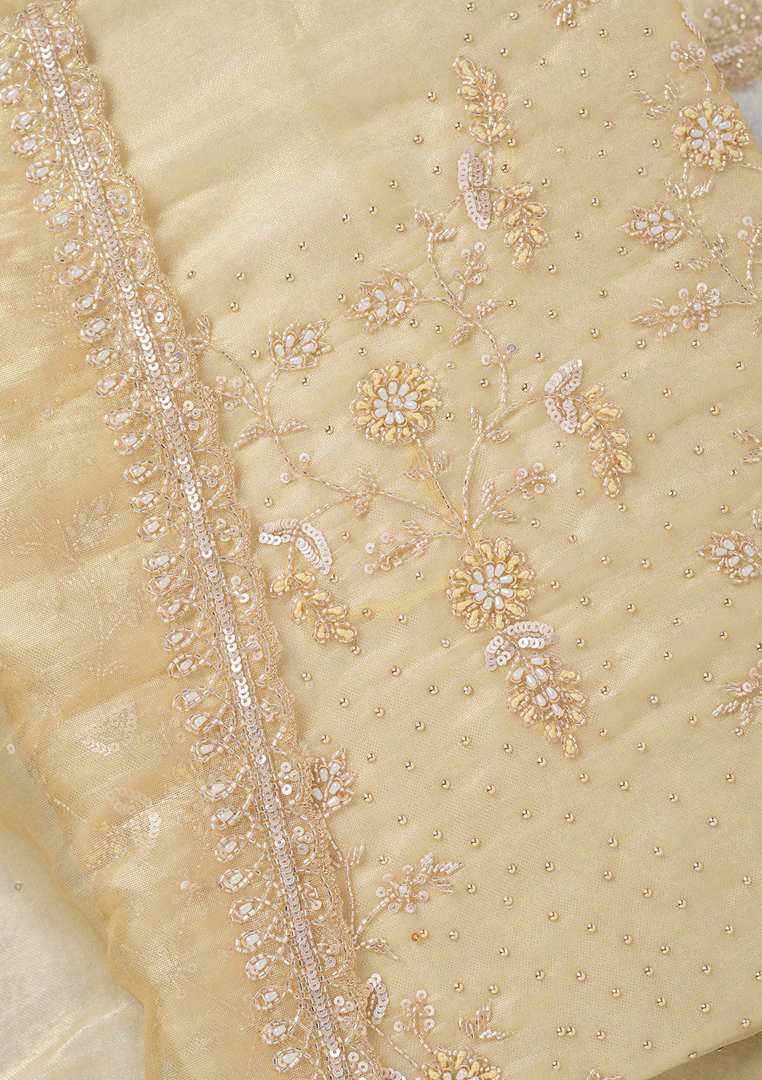 Gold Zariwork Tissue Unstitched Salwar Suit