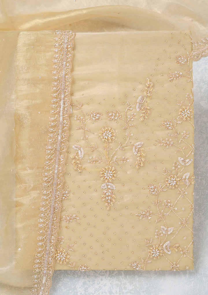 Gold Zariwork Tissue Unstitched Salwar Suit
