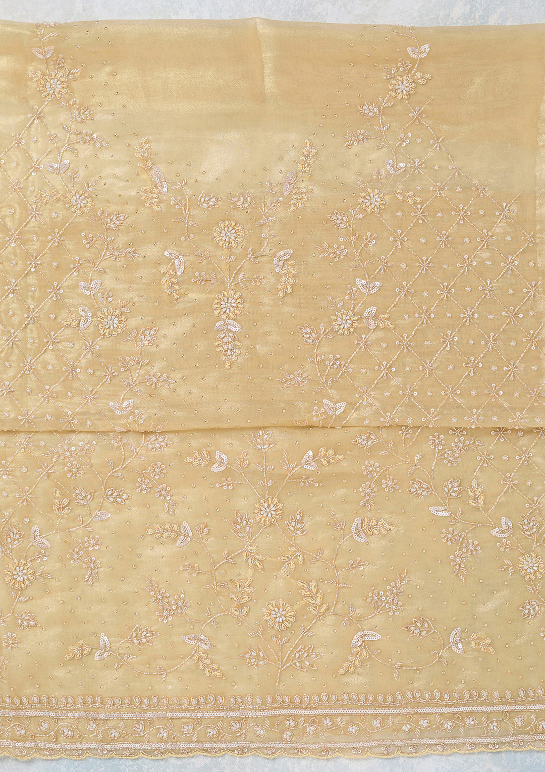 Gold Zariwork Tissue Unstitched Salwar Suit