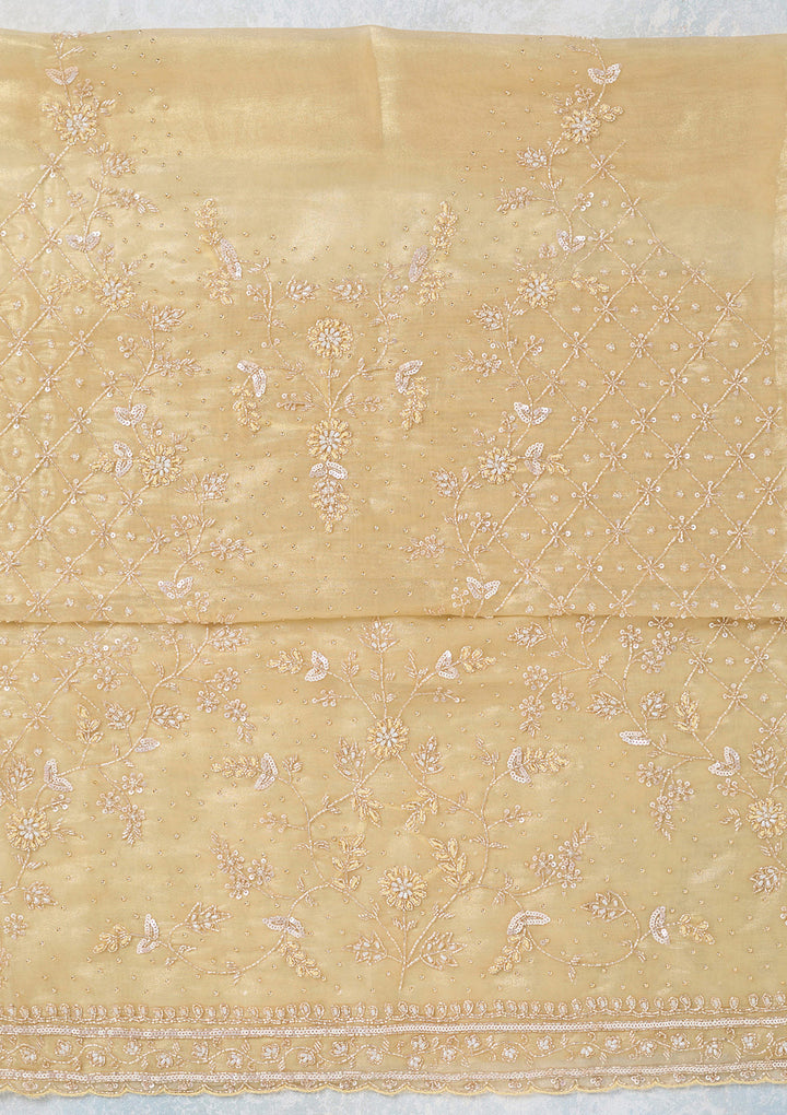 Gold Zariwork Tissue Unstitched Salwar Suit