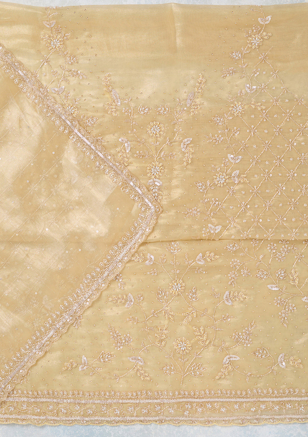 Gold Zariwork Tissue Unstitched Salwar Suit