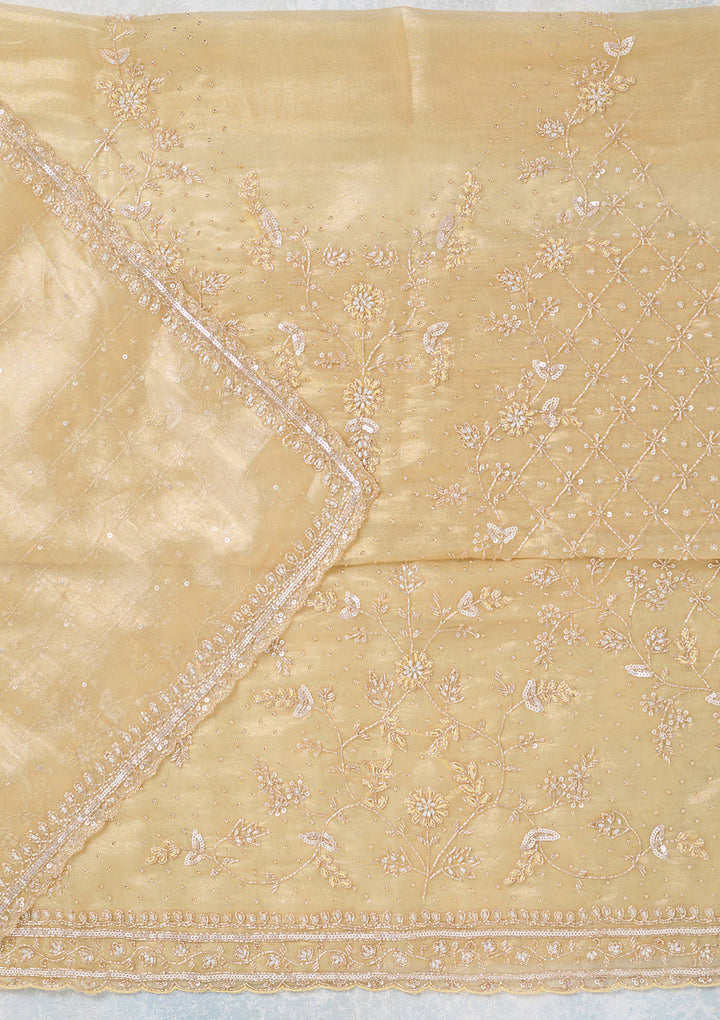 Gold Zariwork Tissue Unstitched Salwar Suit