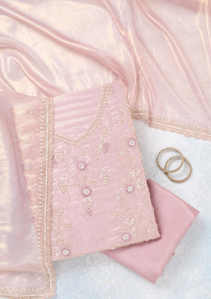 Lavender Zariwork Tissue Unstitched Salwar Suit