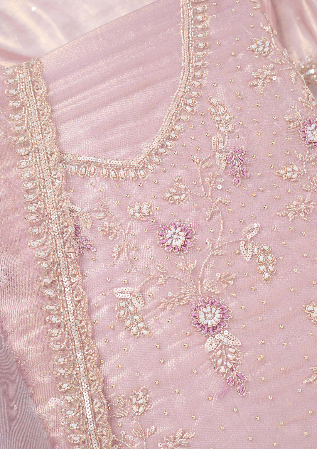 Lavender Zariwork Tissue Unstitched Salwar Suit