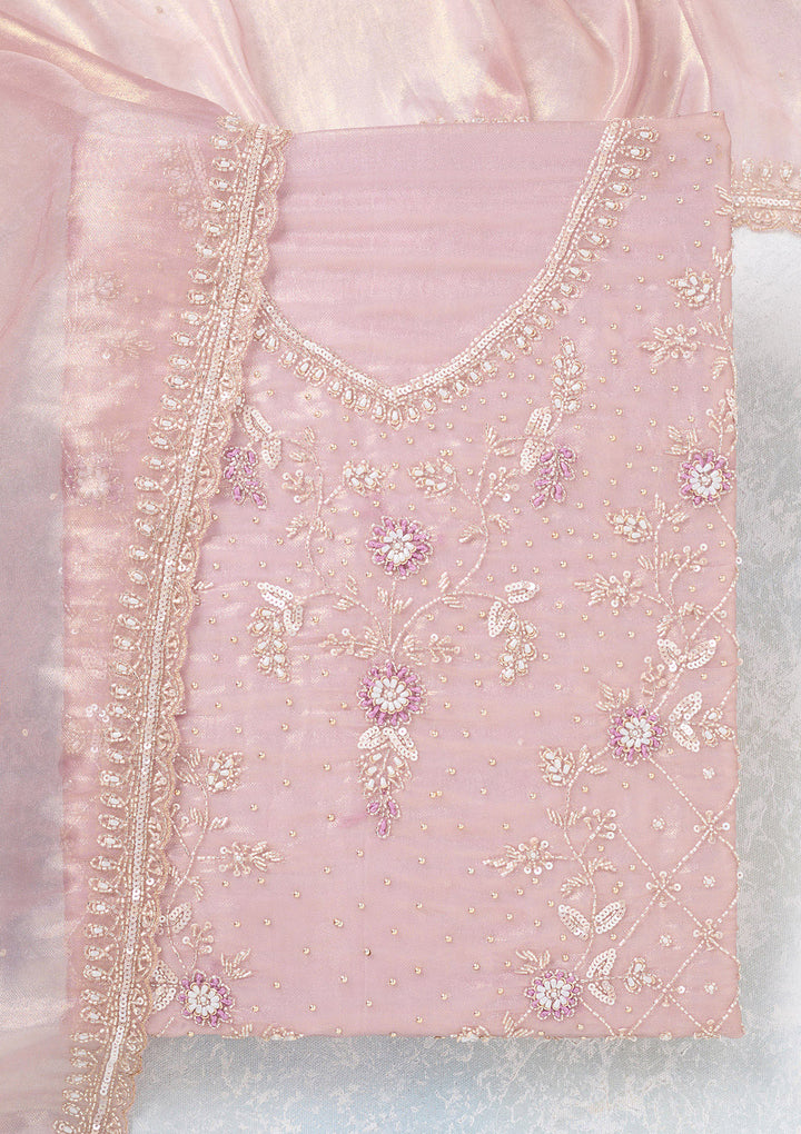 Lavender Zariwork Tissue Unstitched Salwar Suit