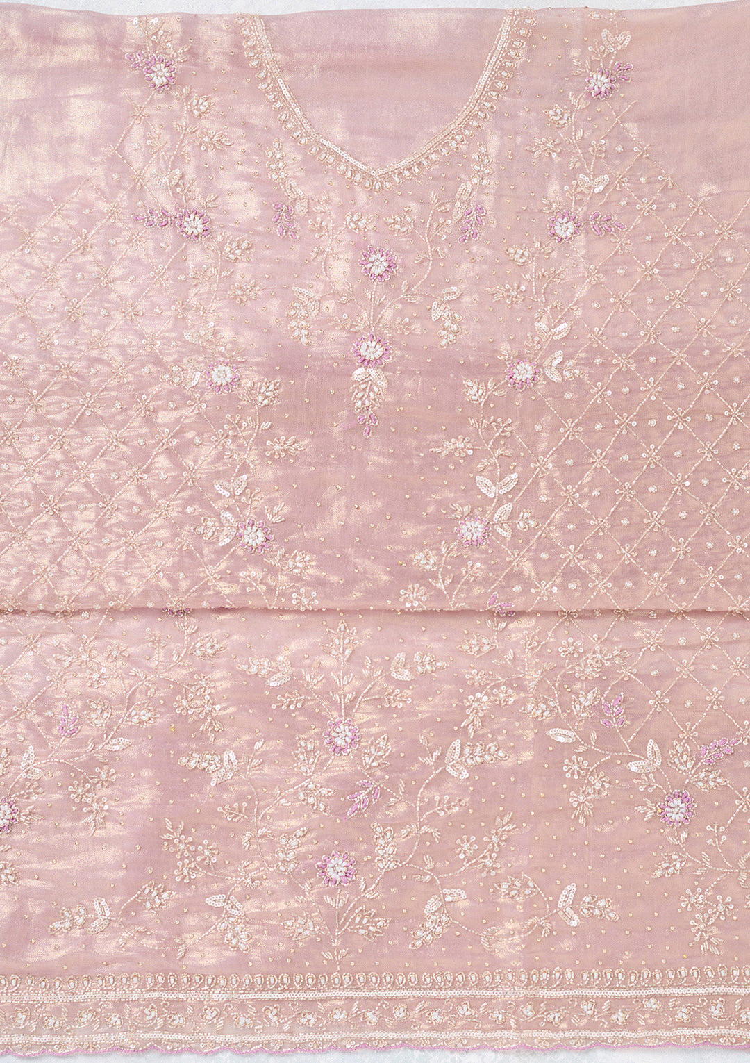 Lavender Zariwork Tissue Unstitched Salwar Suit