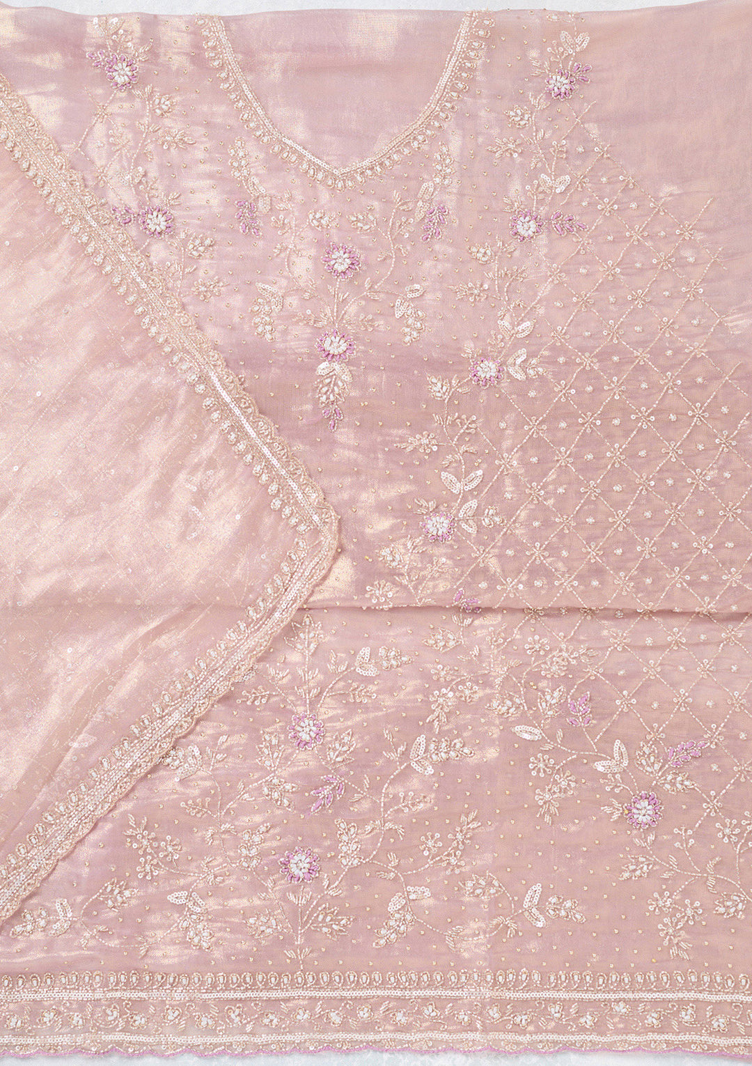 Lavender Zariwork Tissue Unstitched Salwar Suit