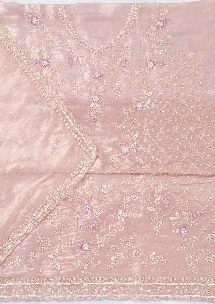 Lavender Zariwork Tissue Unstitched Salwar Suit