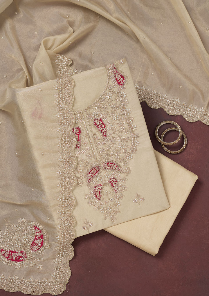 Cream Cutdana Organza Unstitched Salwar Suit