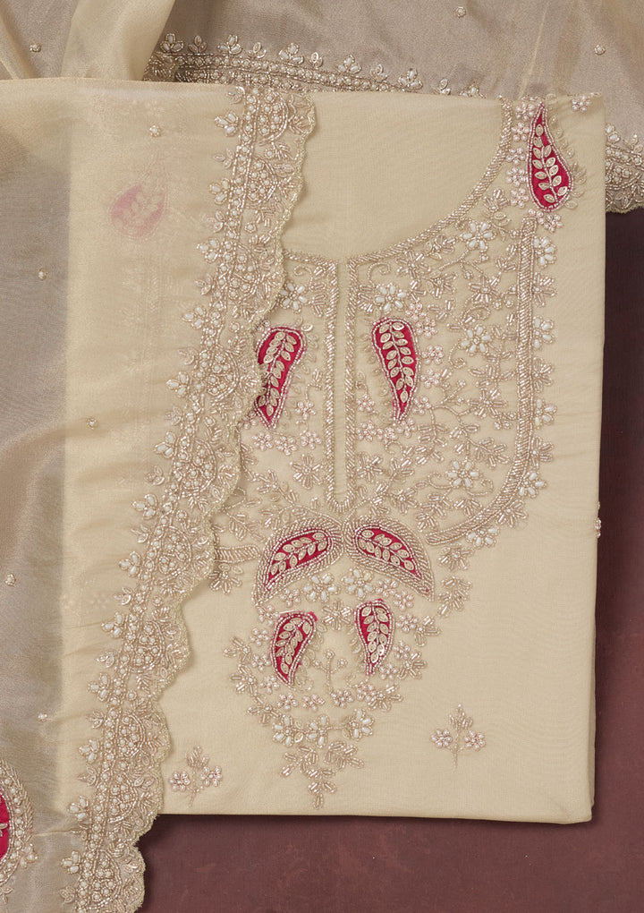 Cream Cutdana Organza Unstitched Salwar Suit