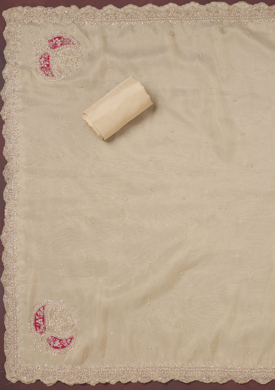 Cream Cutdana Organza Unstitched Salwar Suit