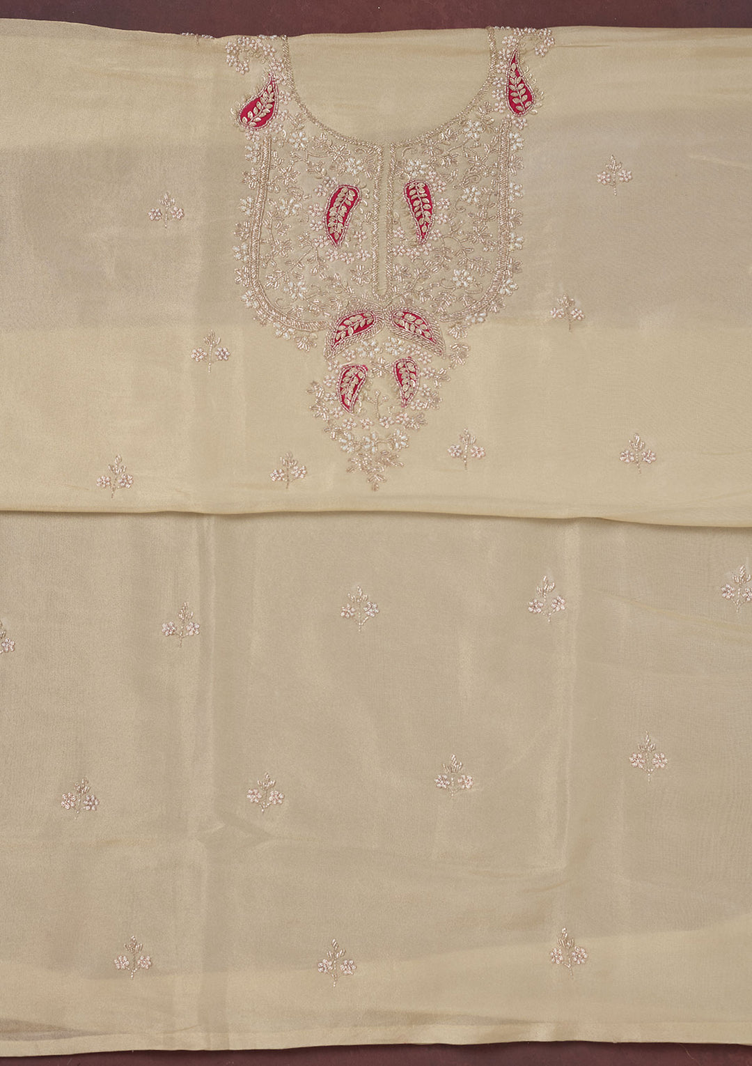 Cream Cutdana Organza Unstitched Salwar Suit