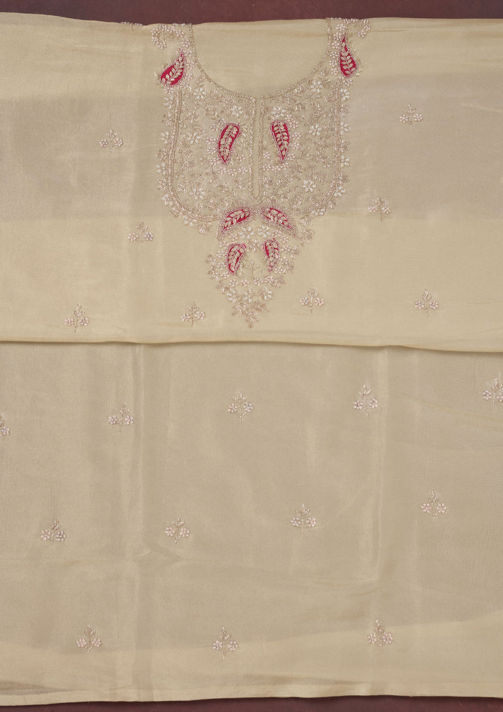 Cream Cutdana Organza Unstitched Salwar Suit