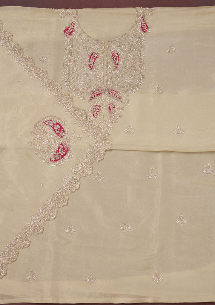 Cream Cutdana Organza Unstitched Salwar Suit