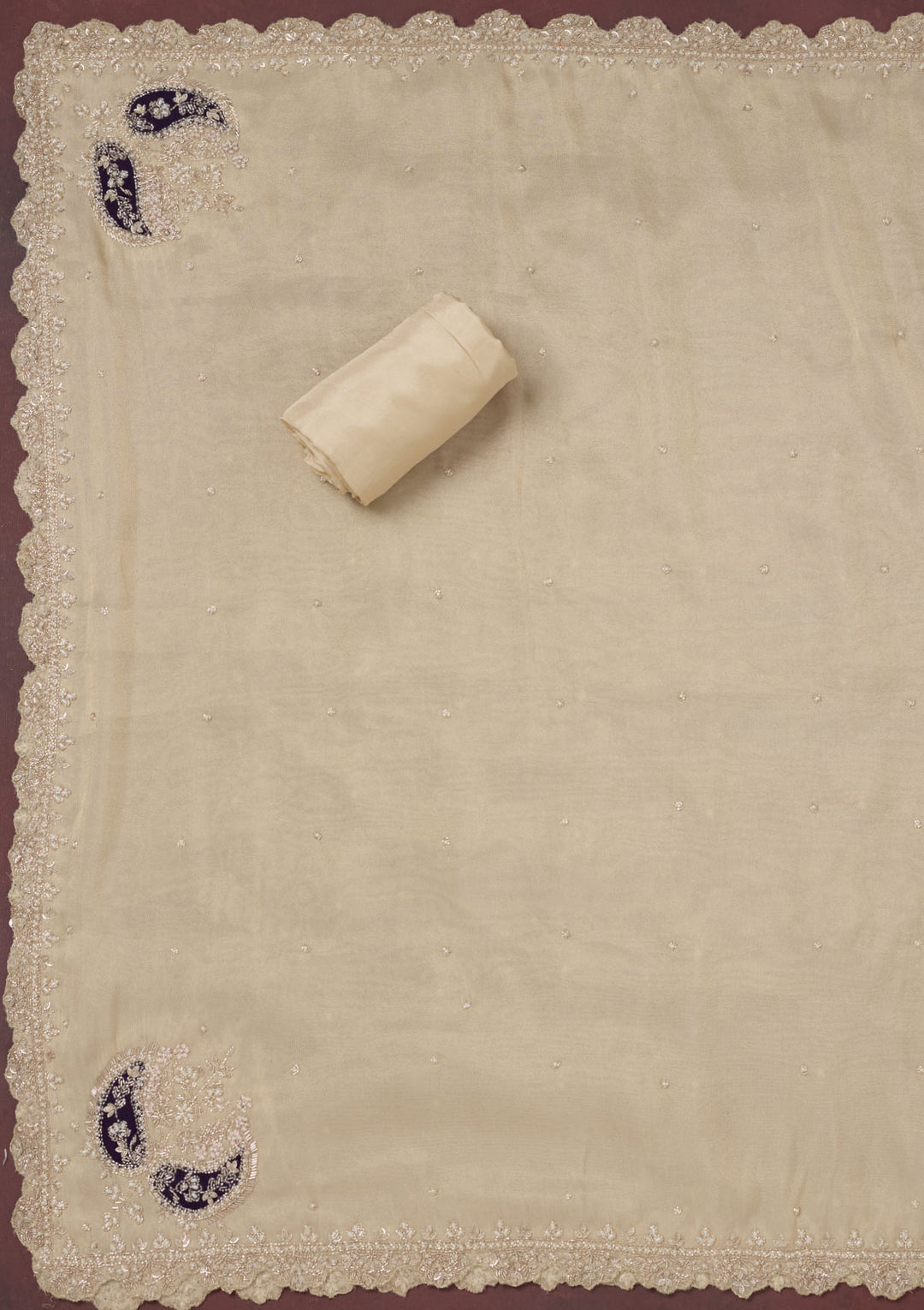 Cream Cutdana Organza Unstitched Salwar Suit