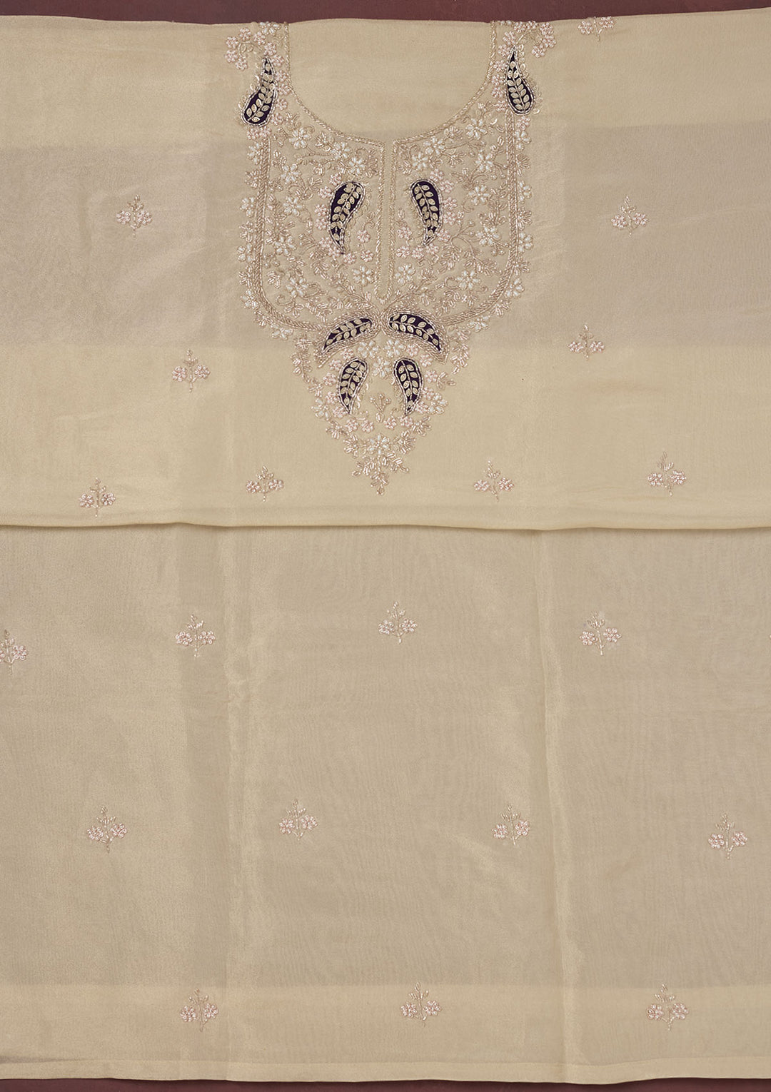 Cream Cutdana Organza Unstitched Salwar Suit