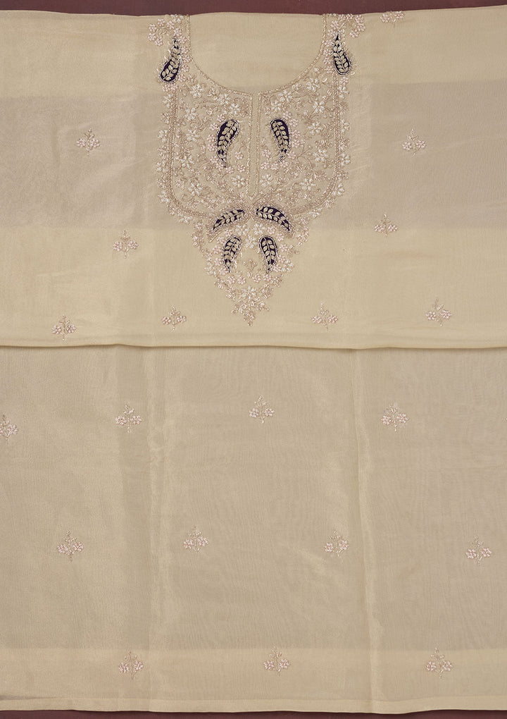 Cream Cutdana Organza Unstitched Salwar Suit