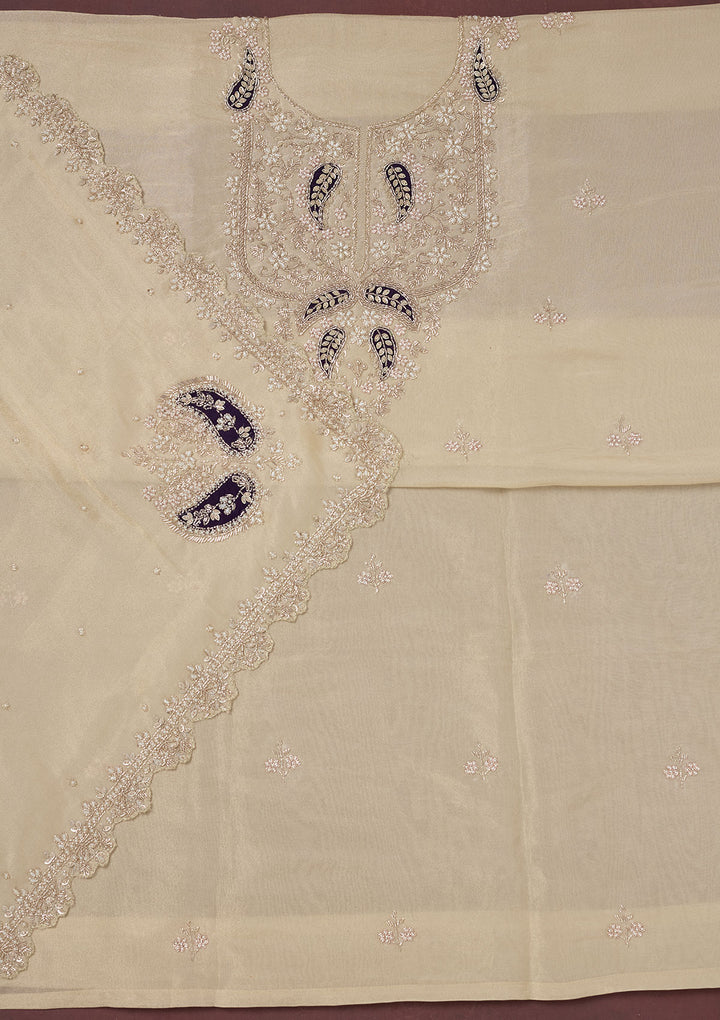 Cream Cutdana Organza Unstitched Salwar Suit