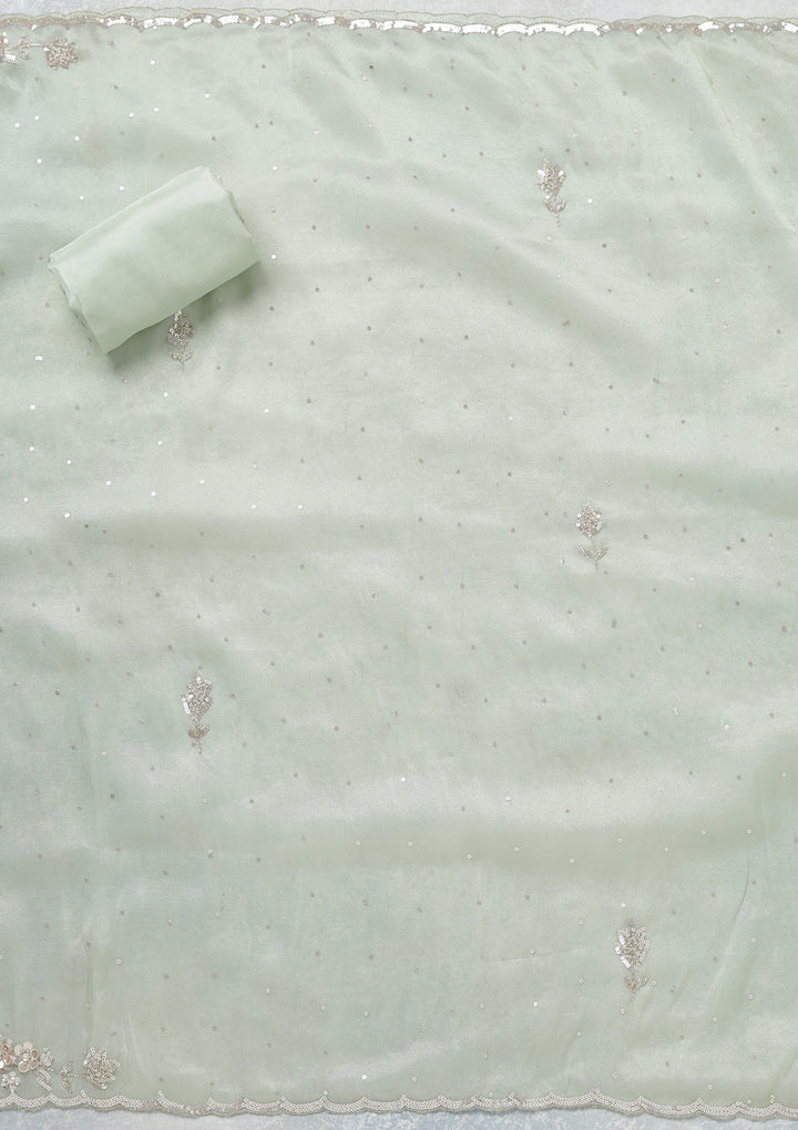 Pista Green Cutdana Tissue Unstitched Salwar Suit