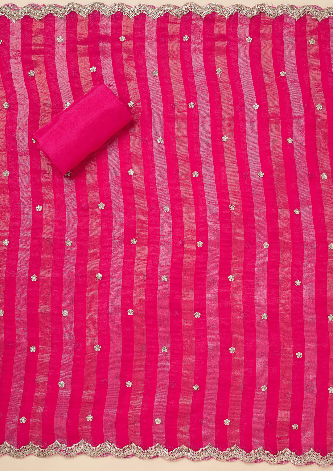 Rani Pink Zariwork (Gold) Semi Crepe Unstitched Salwar Suit