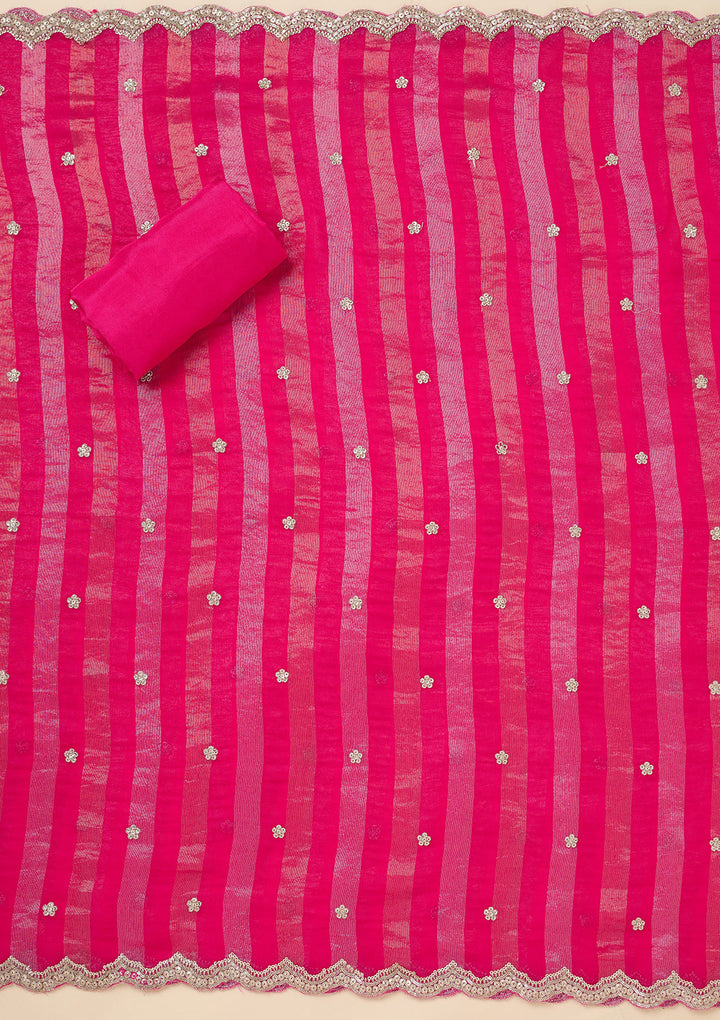 Rani Pink Zariwork (Gold) Semi Crepe Unstitched Salwar Suit